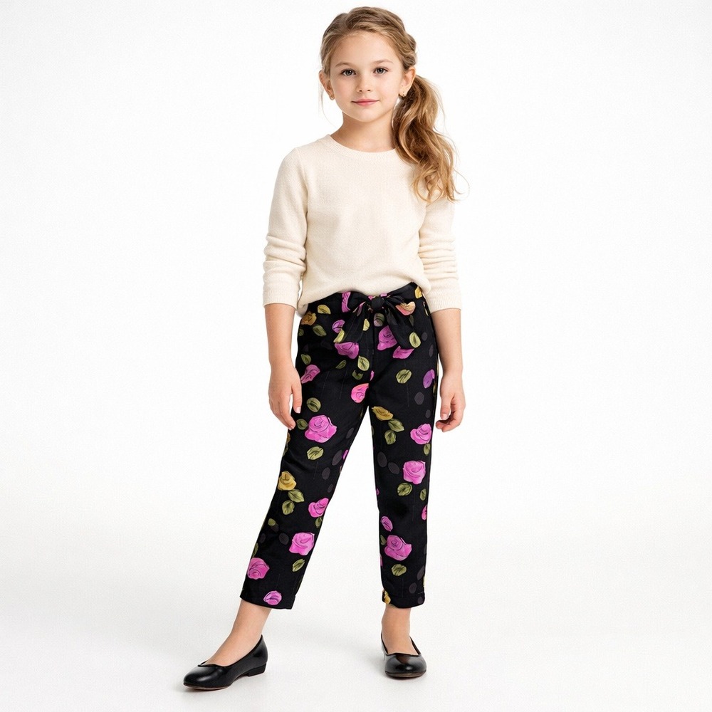 Milly Minis‎ Sally Bow Pant Kids Size 7 Black Pink Yellow Floral Rose NWT